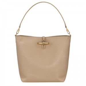 Longchamp Le Roseau M Women Hobo Bag Beige | Canada-950CBZEHA