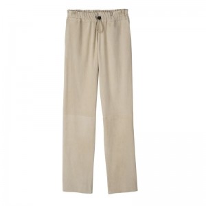 Longchamp Leather Straight Women Pants Beige | Canada-703QGYJZA