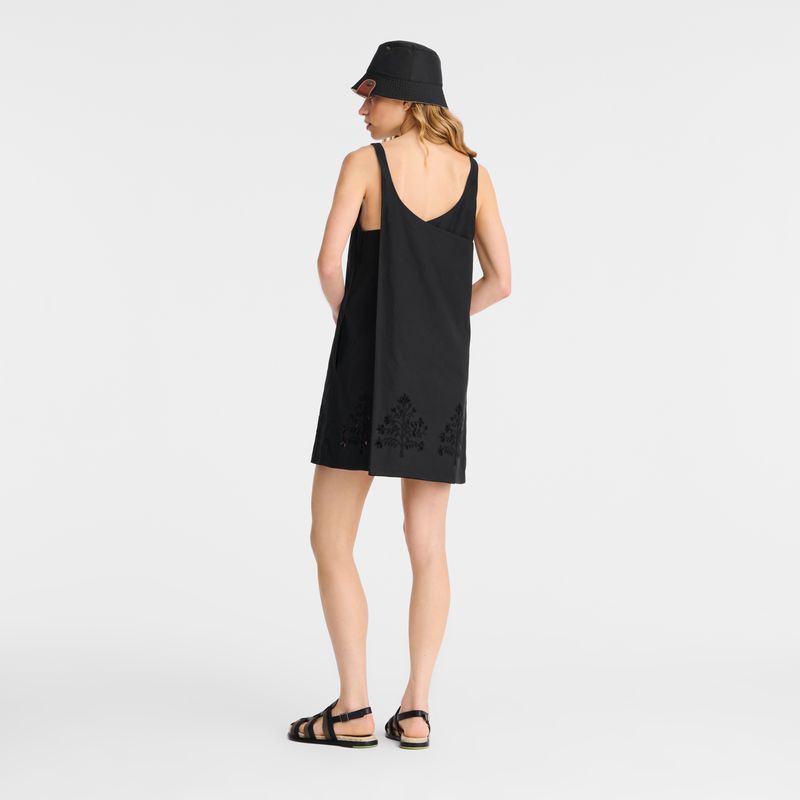 Longchamp Embroidered Canvas Women Dress Black | Canada-357ZIPBHJ