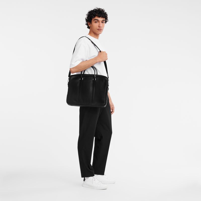 Longchamp Le Foulonné S Men Briefcase Black | Canada-423QKAMLR