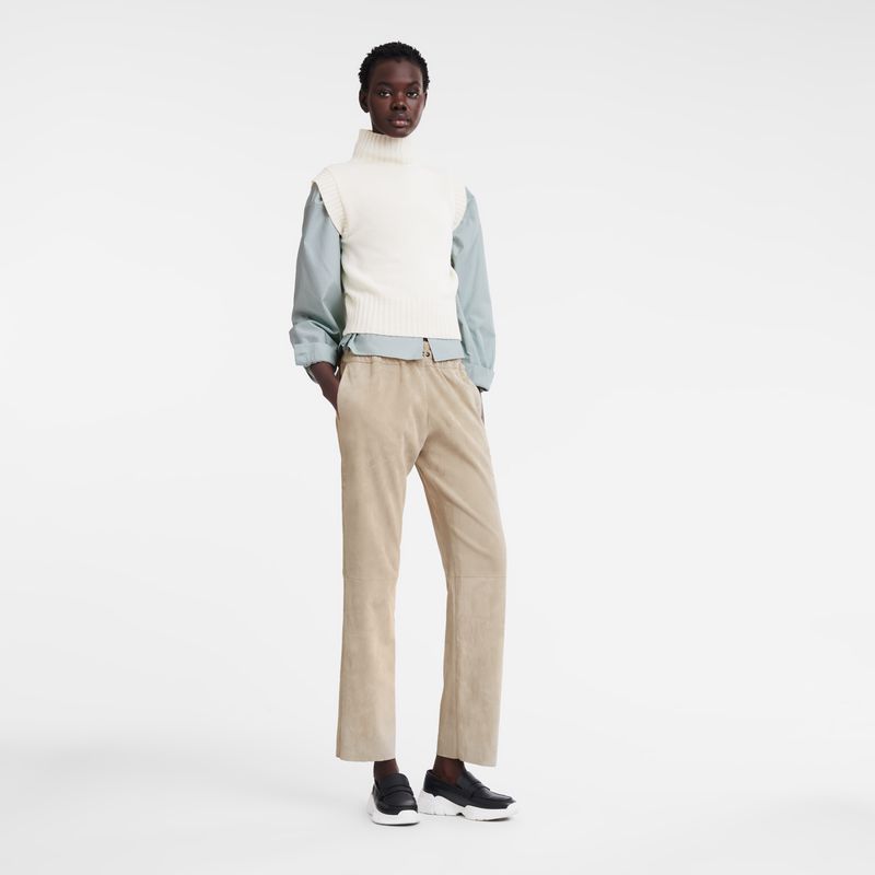 Longchamp Leather Straight Women Pants Beige | Canada-703QGYJZA
