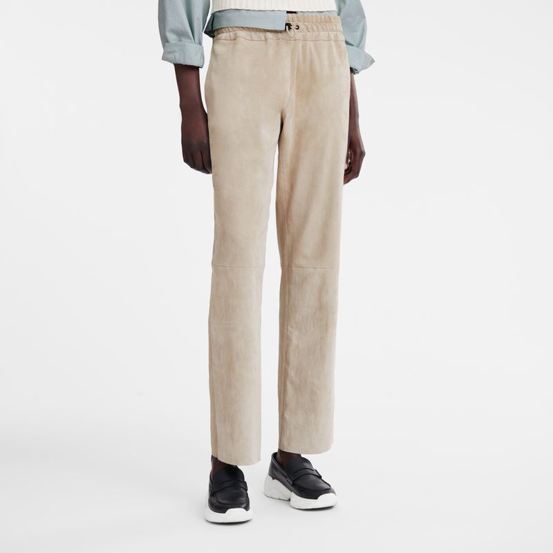 Longchamp Leather Straight Women Pants Beige | Canada-703QGYJZA