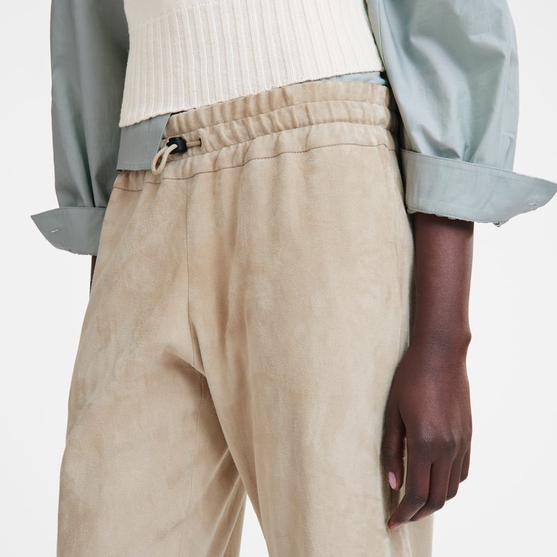 Longchamp Leather Straight Women Pants Beige | Canada-703QGYJZA