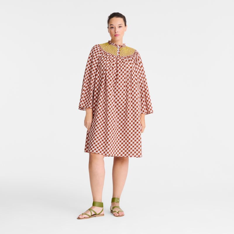 Longchamp Vichy Jacquard Women Dress Coral / White | Canada-362HTWKYL