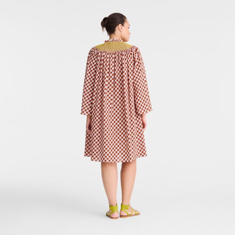 Longchamp Vichy Jacquard Women Dress Coral / White | Canada-362HTWKYL