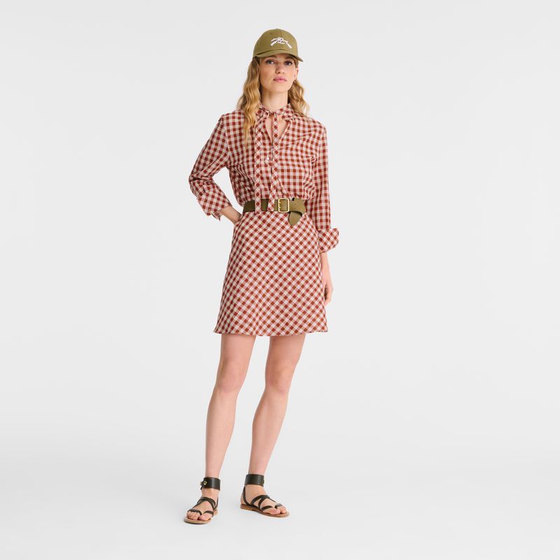 Longchamp Vichy Jacquard Women Dress Coral / White | Canada-478HJXBYN