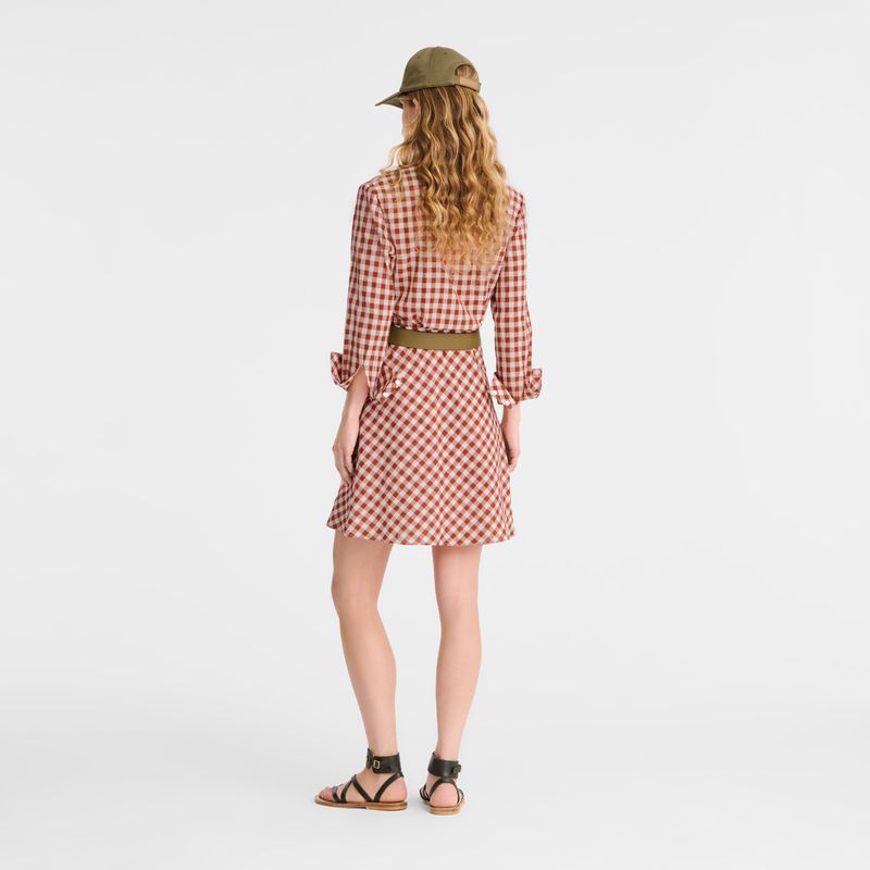 Longchamp Vichy Jacquard Women Dress Coral / White | Canada-478HJXBYN